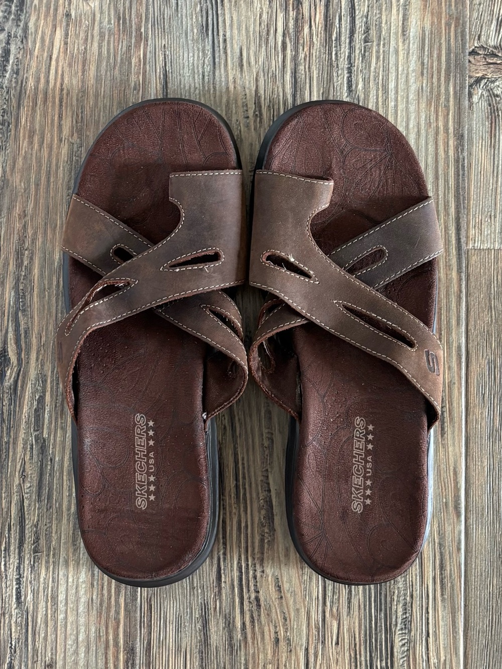 Vtg Skechers Platform Chunky Brown Leather Sandals 46150 Womens 9 Toe Ring Y2K